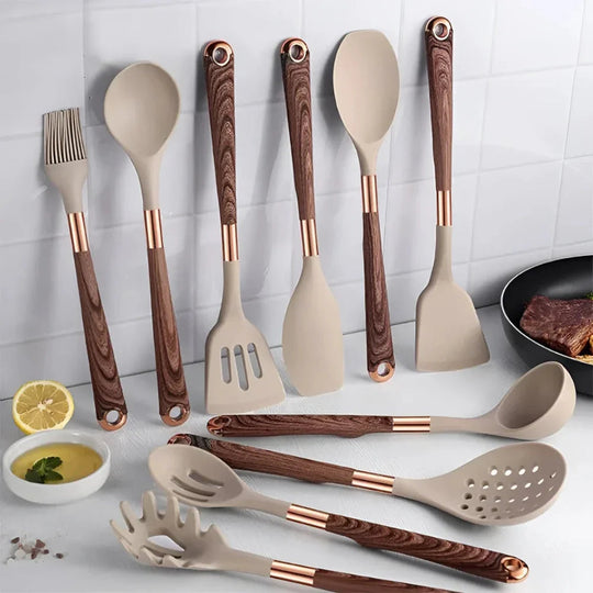 Cooking Utensil Set with Silicone Tools and Kitchen Accessories
