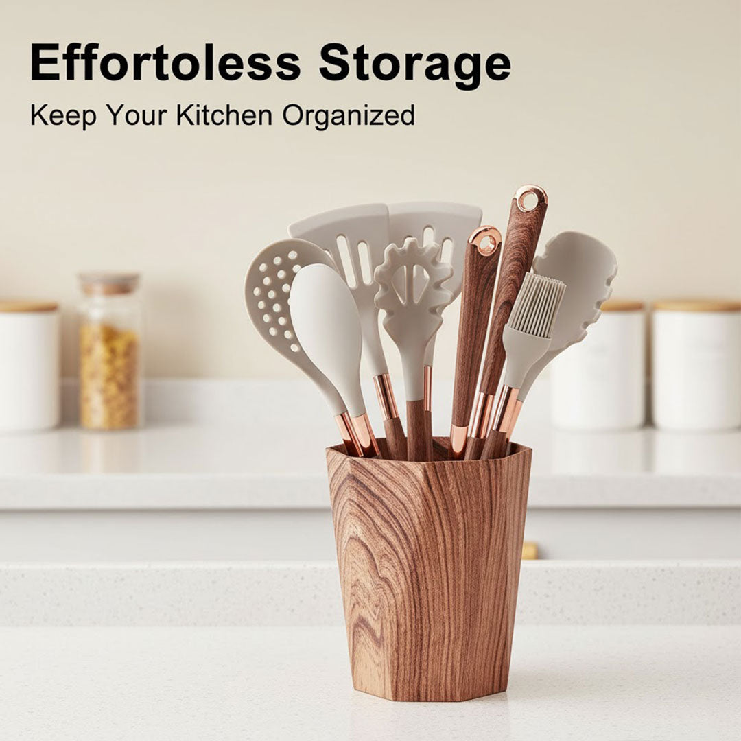 Cooking Utensil Set with Silicone Tools and Kitchen Accessories
