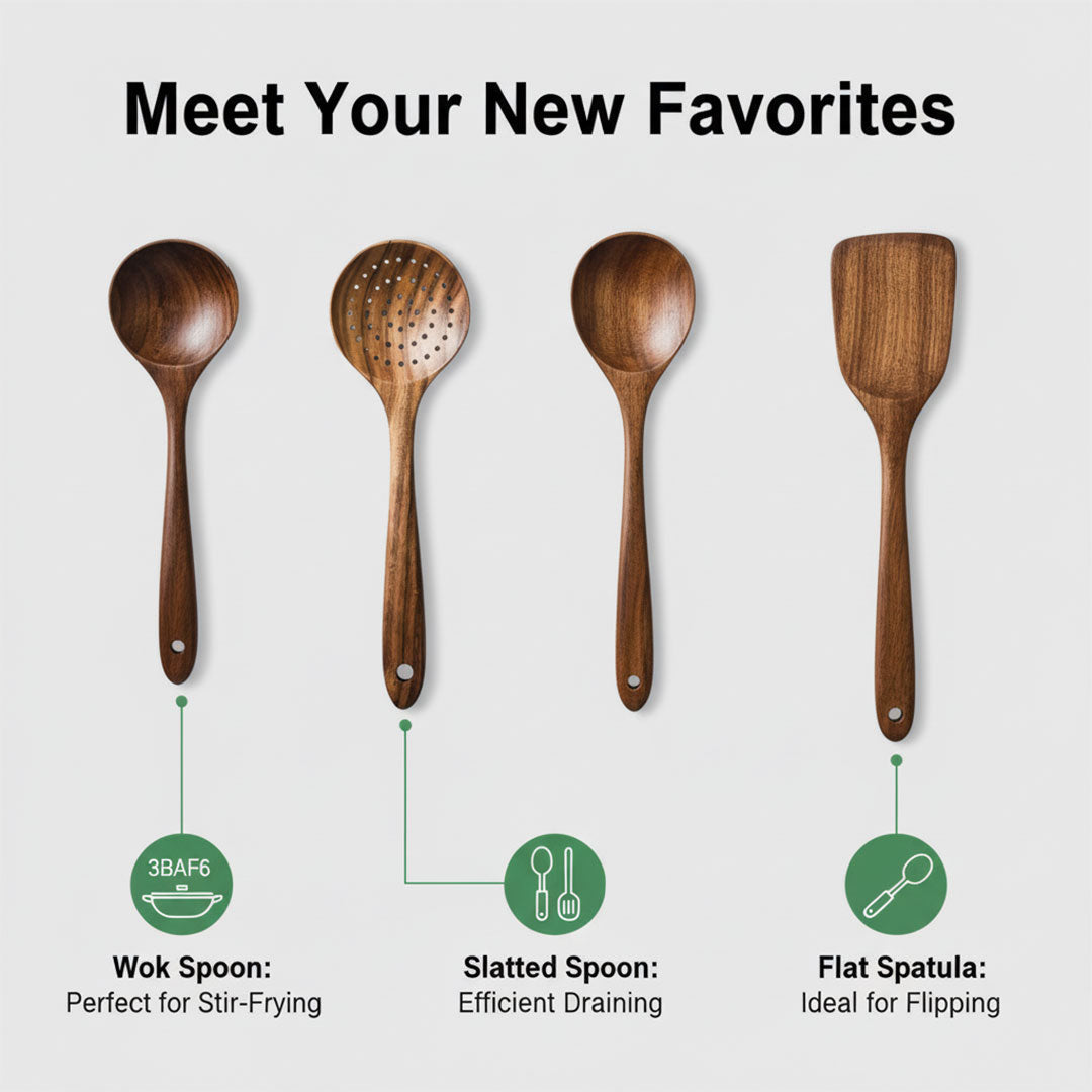 Cookware Set with Teak Utensils and Eco-Friendly Design