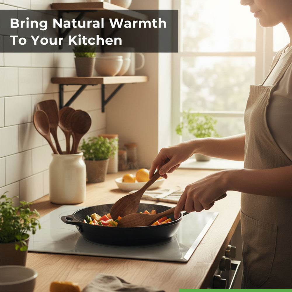 Cookware Set with Teak Utensils and Eco-Friendly Design