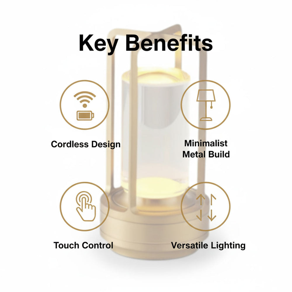 Cordless Lamp with Touch Control and Metal Design