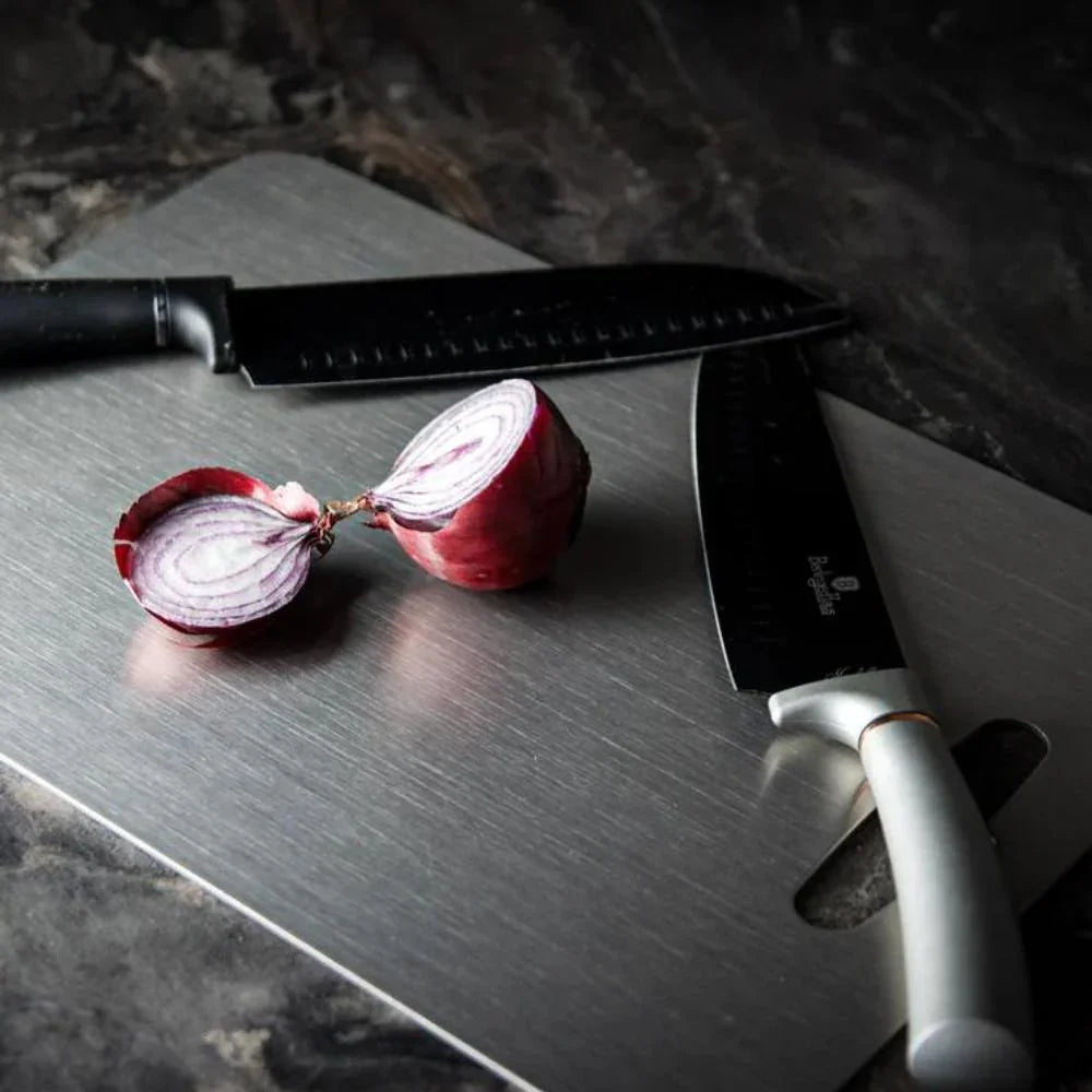 Cutting Board with Stainless Steel Design and Kitchen Use