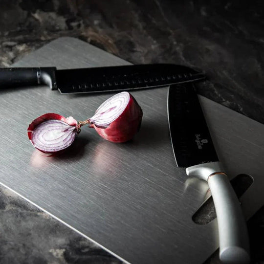 Cutting Board with Stainless Steel Design and Kitchen Use