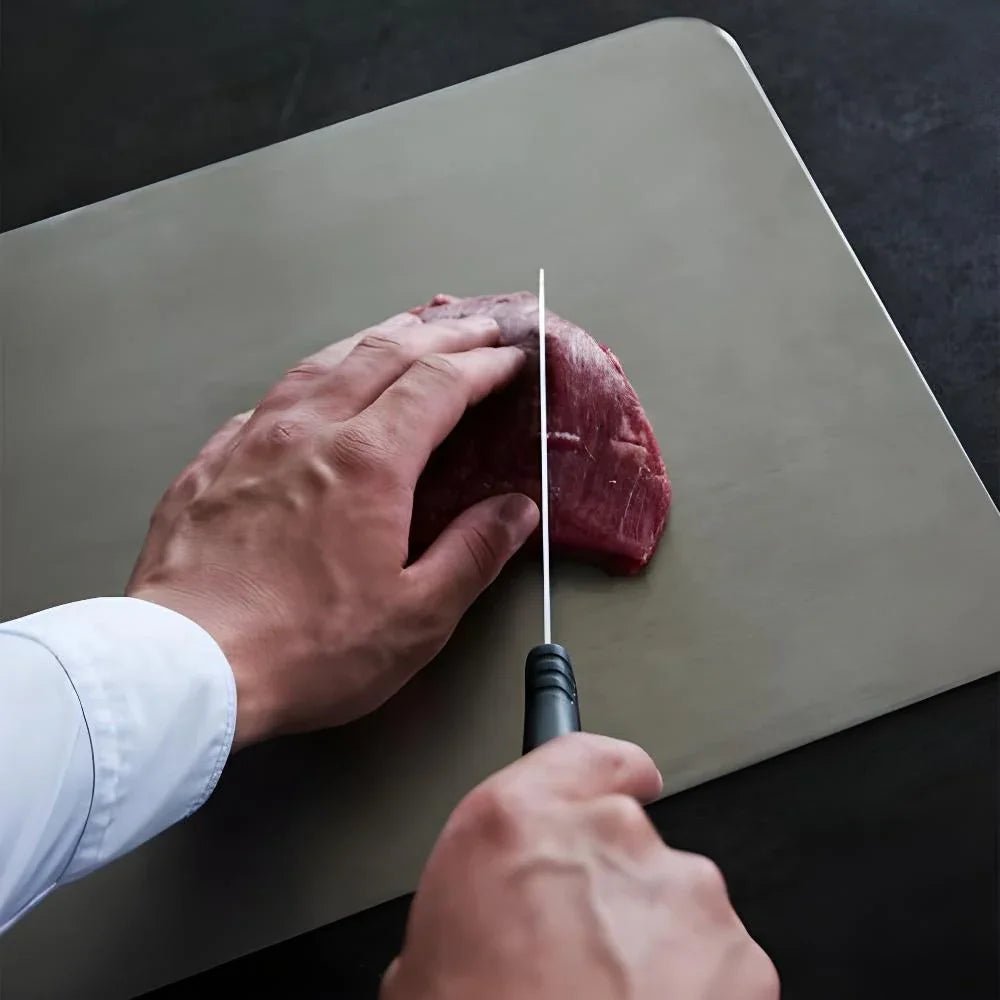 Cutting Board with Stainless Steel Design and Kitchen Use