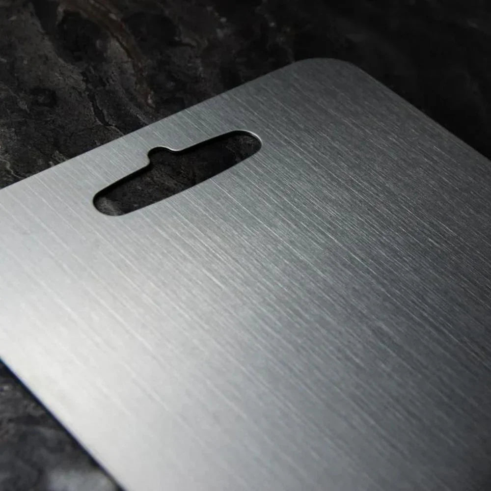 Cutting Board with Stainless Steel Design and Kitchen Use