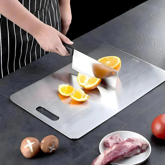 Cutting Board with Stainless Steel Design and Kitchen Use