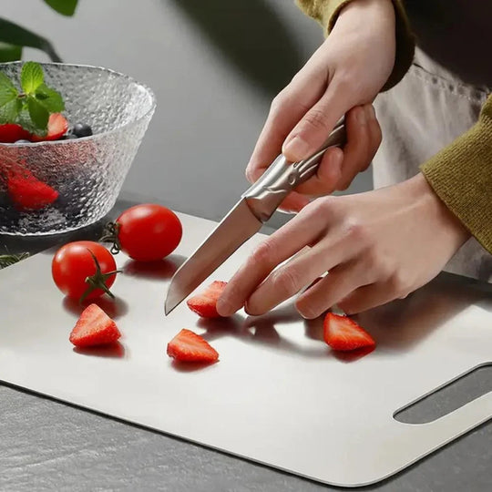 Cutting Board with Stainless Steel Design and Kitchen Use