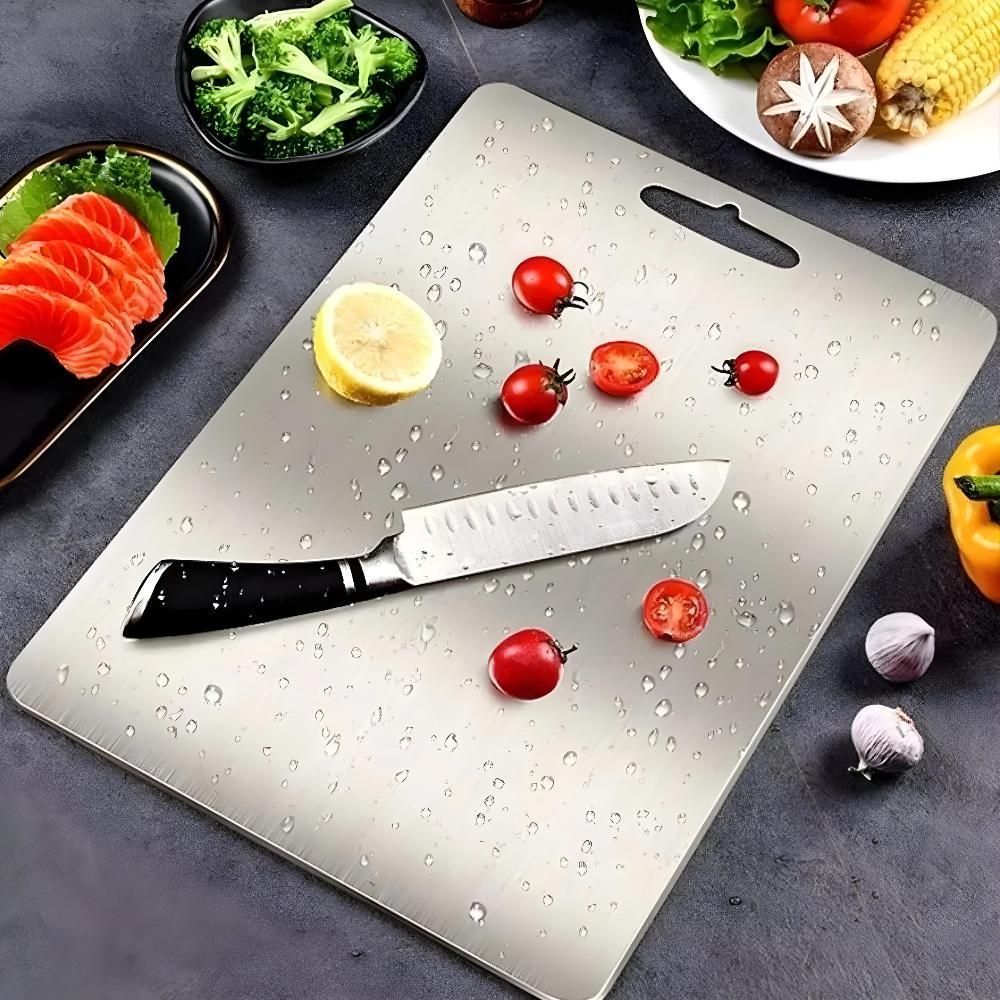 Cutting Board with Stainless Steel Design and Kitchen Use