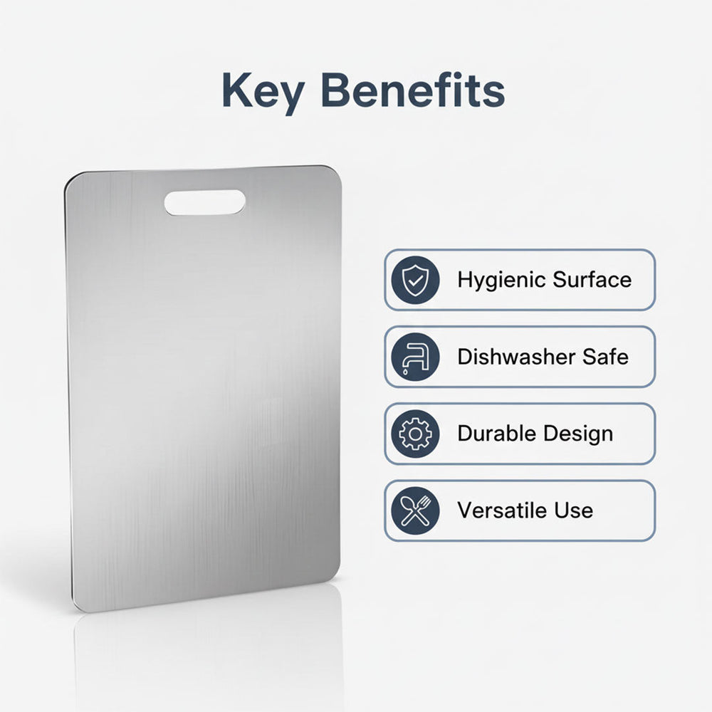 Cutting Board with Stainless Steel Surface and Dishwasher Safe Design