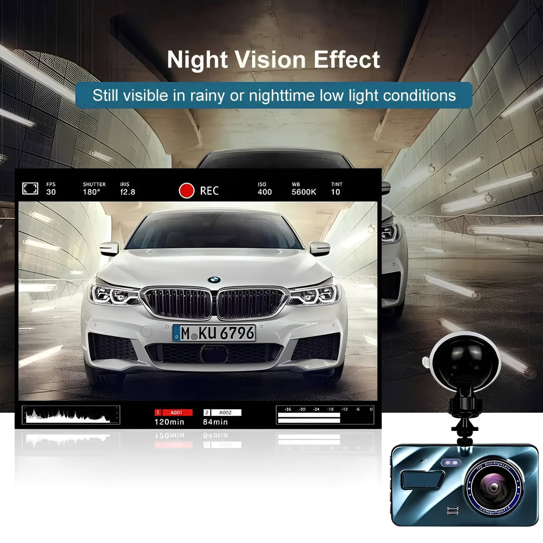Dash Cam with Dual Lenses and 4-Inch Display