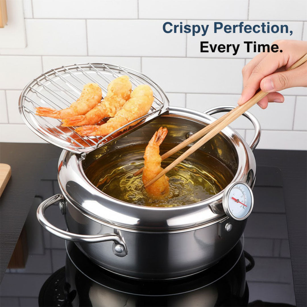 Deep Fryer with Stainless Steel Pot and Thermometer