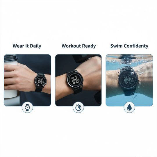 Digital Watch with Water Resistance and Slim Design