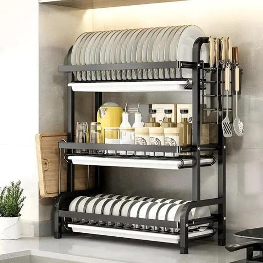 Dish Drying Rack with 3 Tiers and Adjustable Shelves