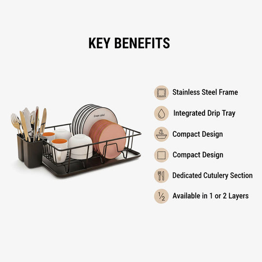 Dish Rack with Stainless Steel Design and Drip Tray