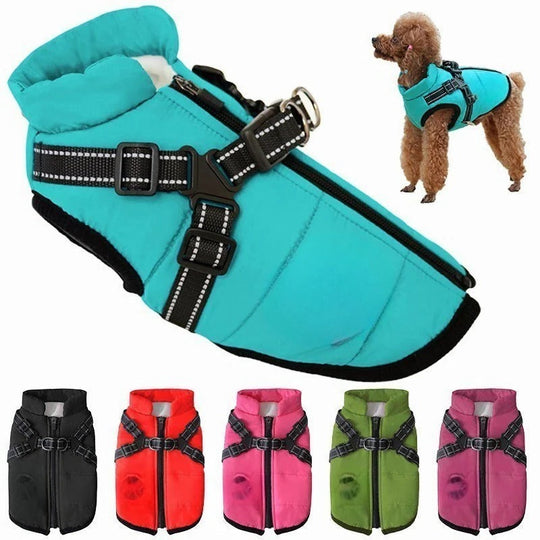 Dog Coat with Insulation and Built-In Harness