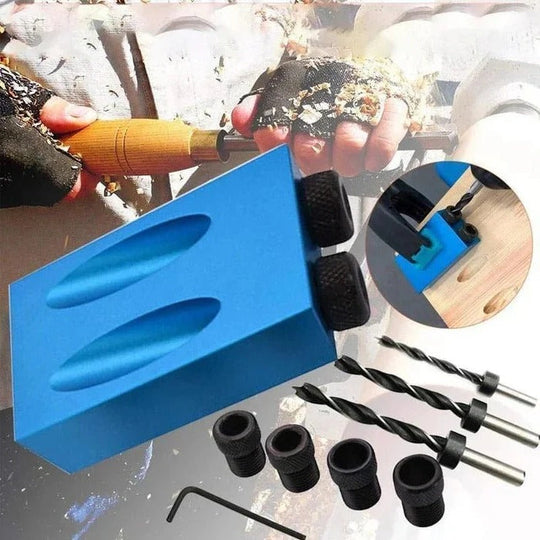 Drilling Guide Jig with Angled Pocket Holes and Adjustable Settings