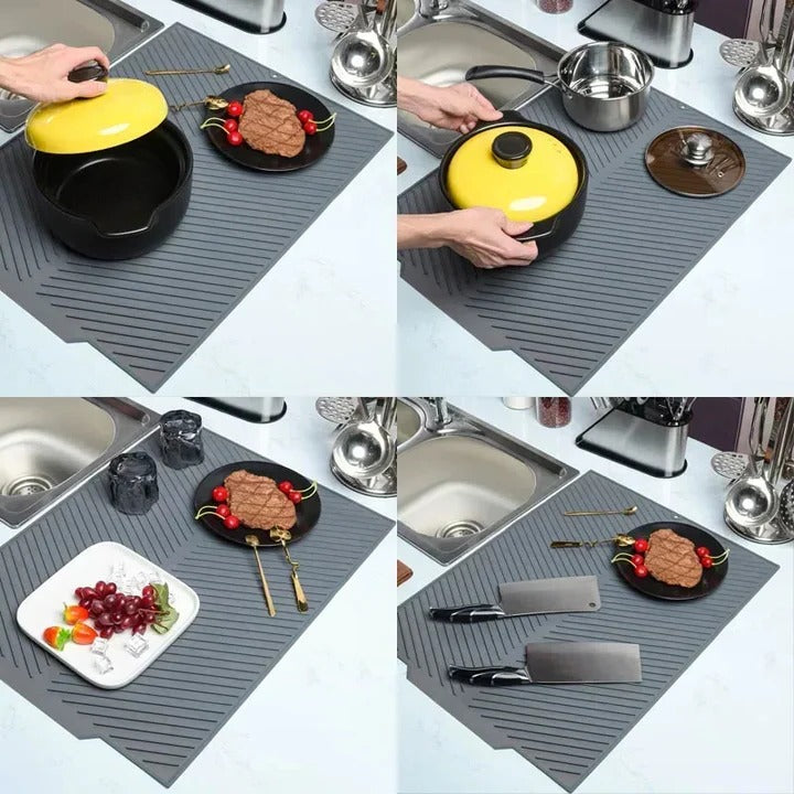 Drying Mat with Grooved Drain and Silicone Material