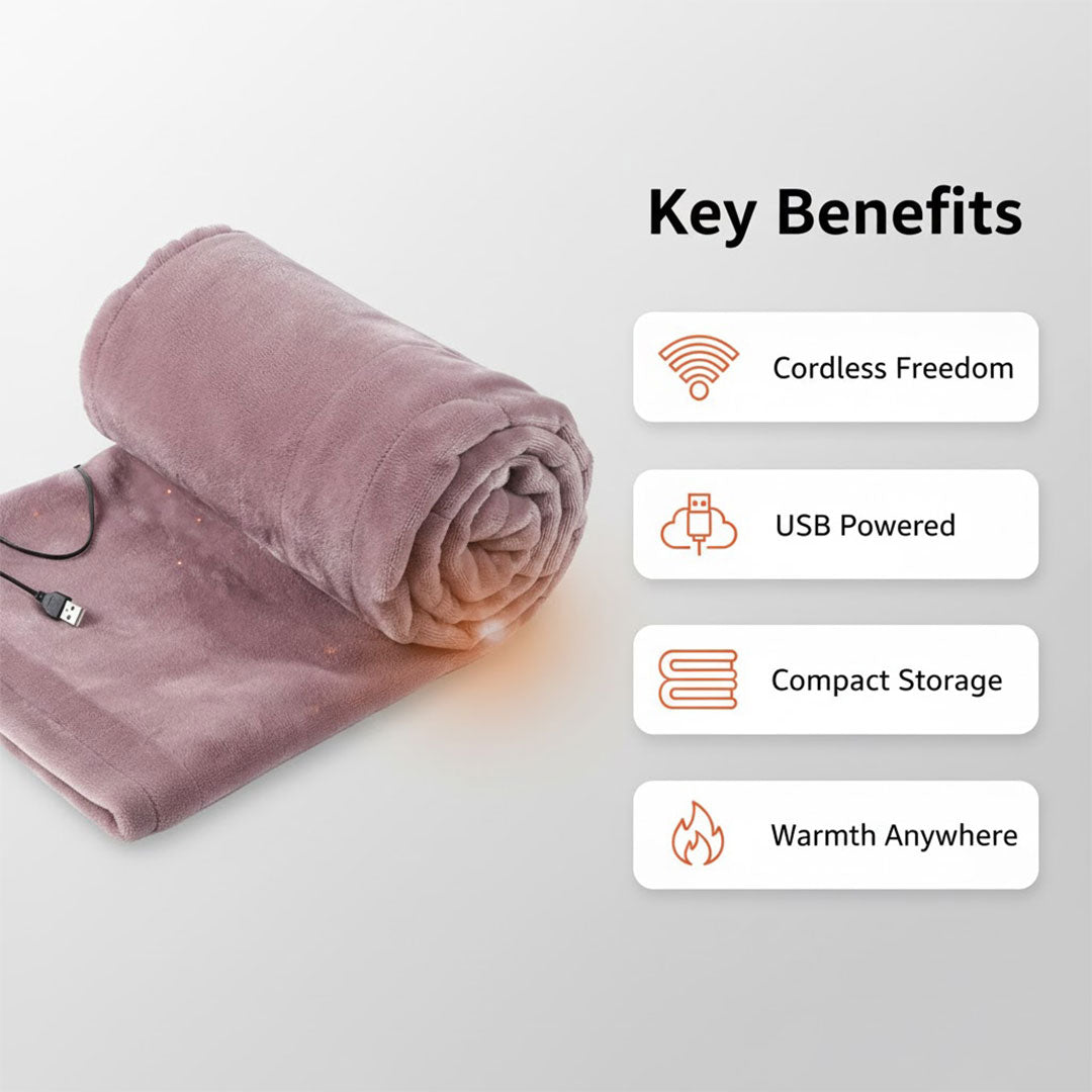 Electric Blanket with Cordless Design and USB Heating
