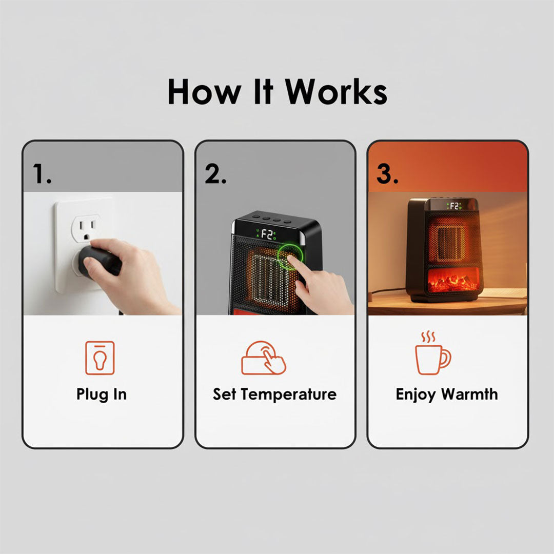 Electric Heater with Ceramic Element and Wall Plug