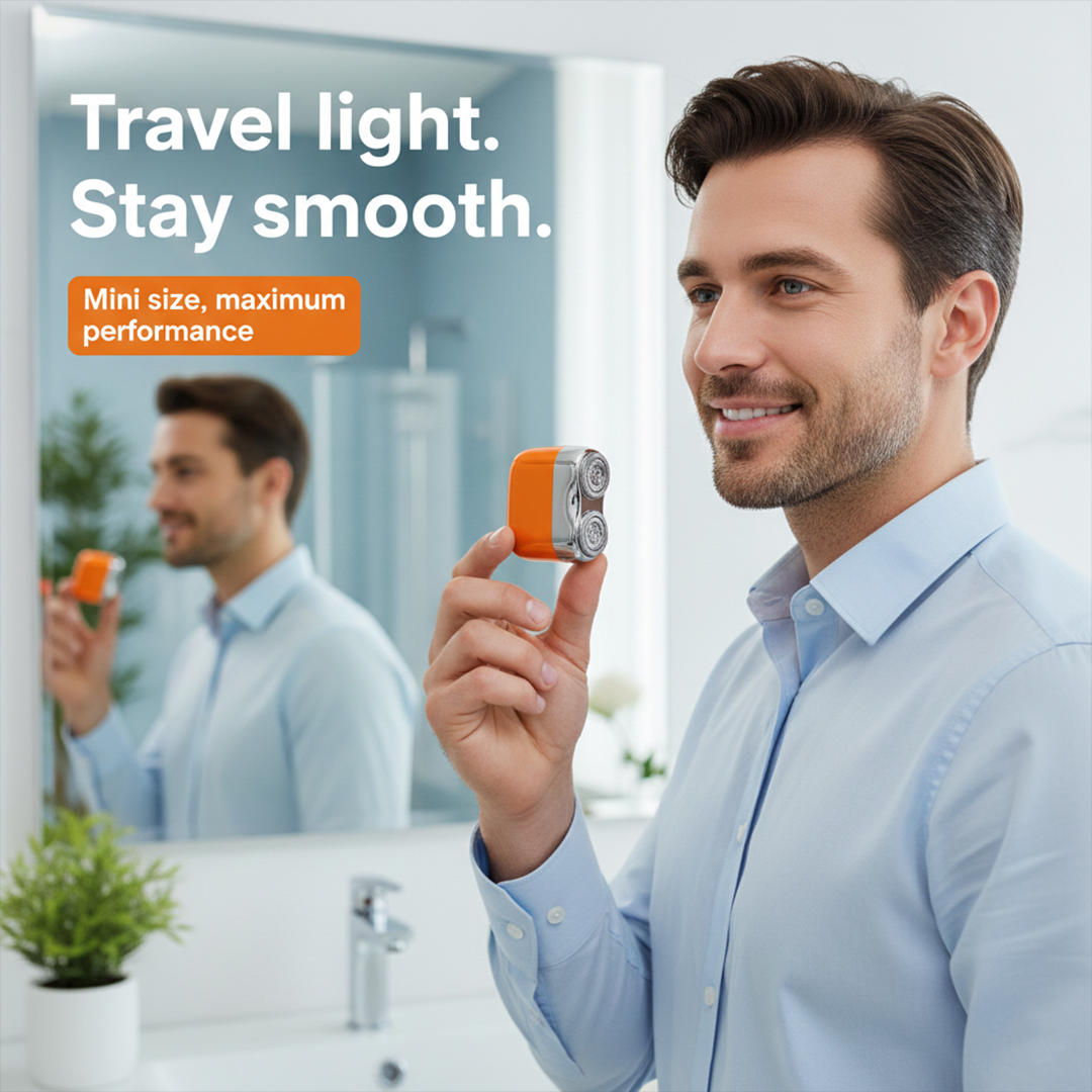 Electric Shaver with Dual Rotary Blades and Wet-Dry Use