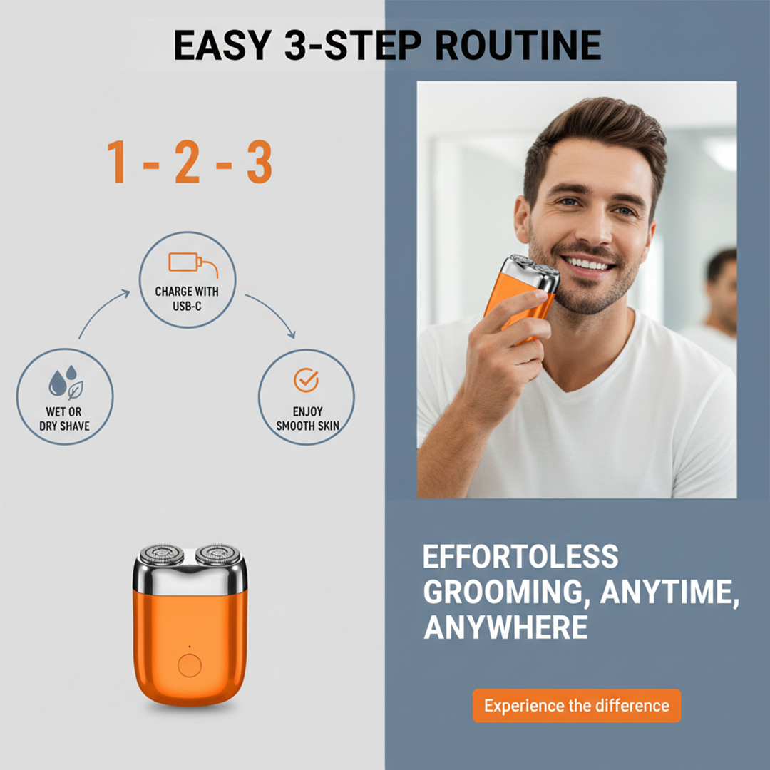 Electric Shaver with Dual Rotary Blades and Wet-Dry Use