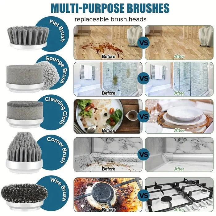Electric Spin Scrubber with Cordless Design and Replaceable Brush Heads