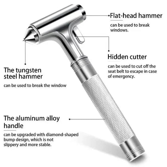 Emergency Car Hammer with Tungsten Steel Tip and Seatbelt Cutter