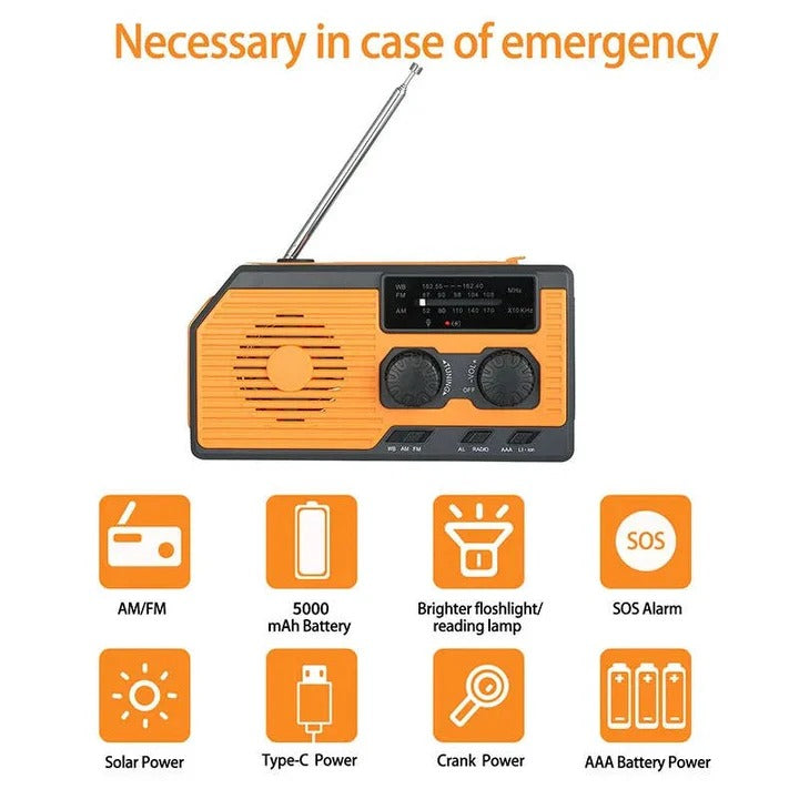 Emergency Radio with Solar Power and Hand Crank