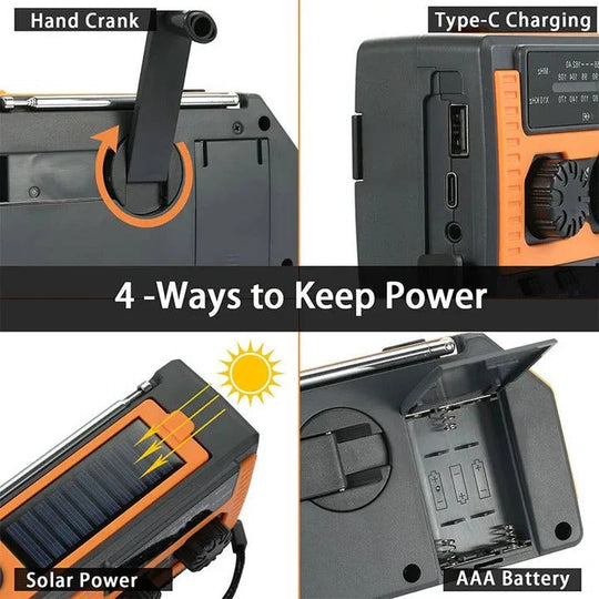 Emergency Radio with Solar Power and Hand Crank