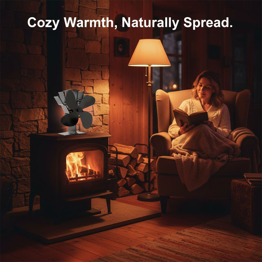 Fireplace Fan with Heat Power and 4 Blades