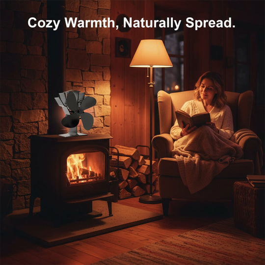 Fireplace Fan with Heat Power and 4 Blades