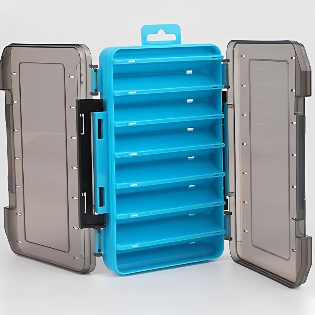 Fishing Tackle Box with Double-Sided Storage and Compartments