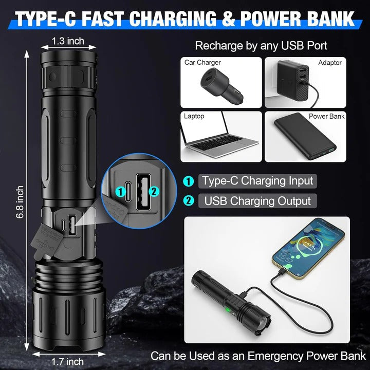 Flashlight with Adjustable Focus and Bright LED