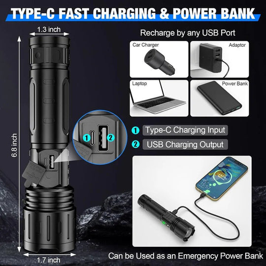 Flashlight with Adjustable Focus and Bright LED