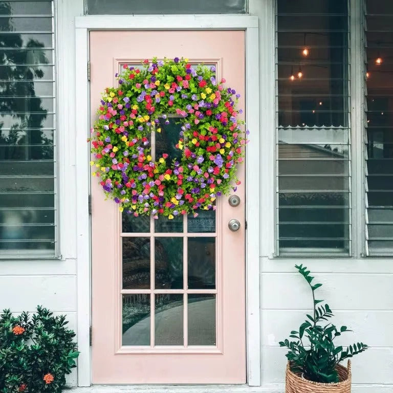 Floral Wreath with Artificial Flowers and Decorative Design