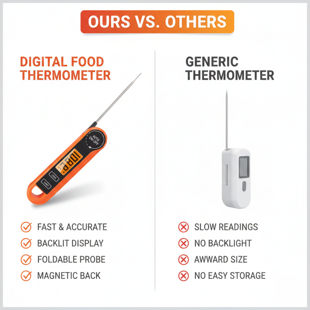 Food Thermometer with Backlit Display and Foldable Probe