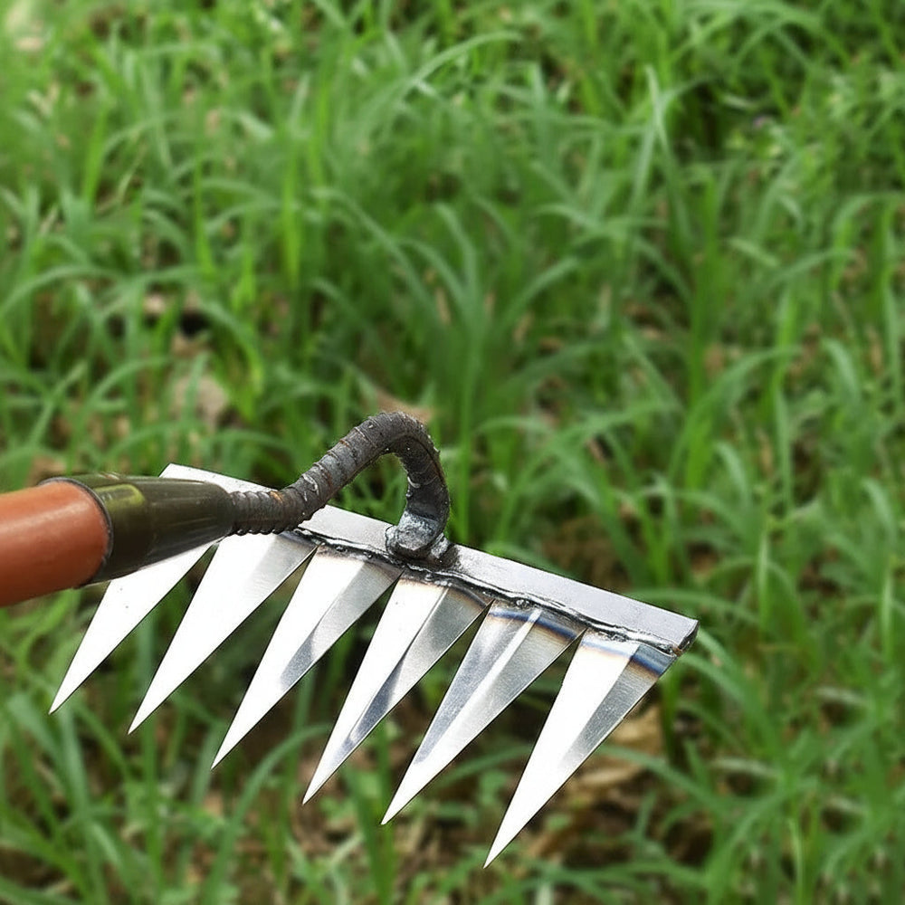 Garden Rake with Carbon Steel Construction and Ergonomic Handle