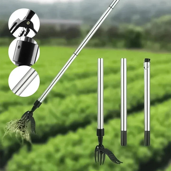 Garden Tool with Adjustable Long Handle and Weed Puller