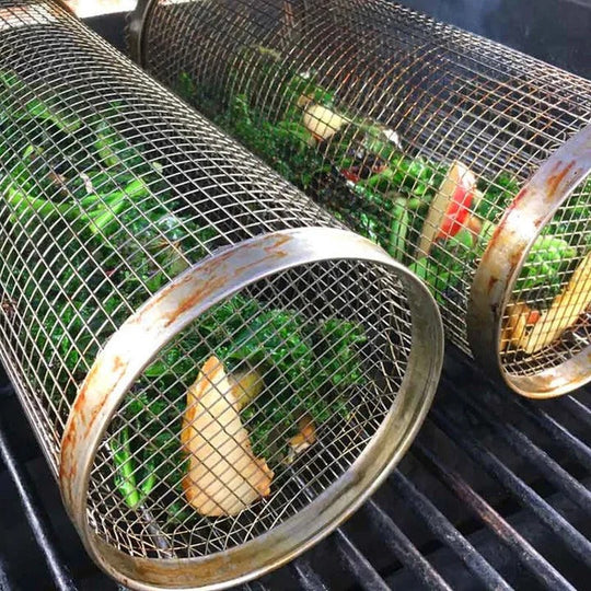 Grill Basket with Rotating Design and Locking Latch
