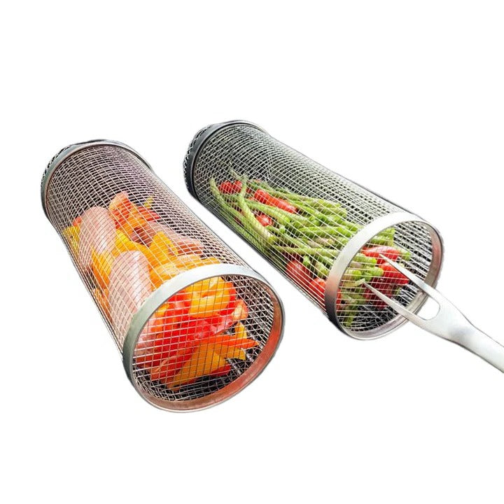 Grill Basket with Rotating Design and Locking Latch