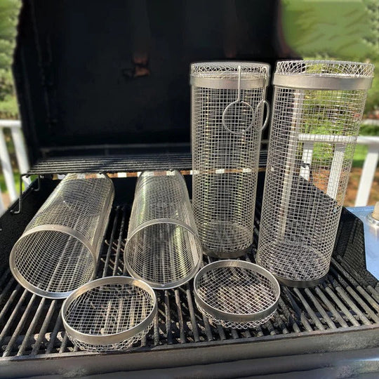 Grill Basket with Rotating Design and Locking Latch