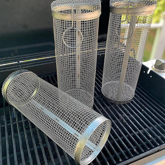 Grill Basket with Stainless Steel and Rotating Design