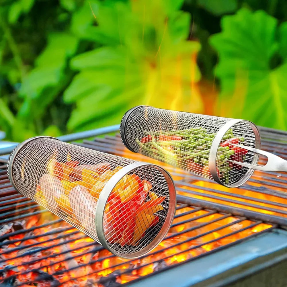 Grill Basket with Stainless Steel and Rotating Design