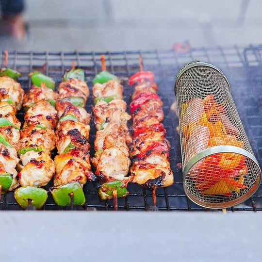 Grill Basket with Stainless Steel and Rotating Design