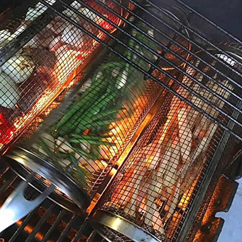 Grill Basket with Stainless Steel and Rotating Design