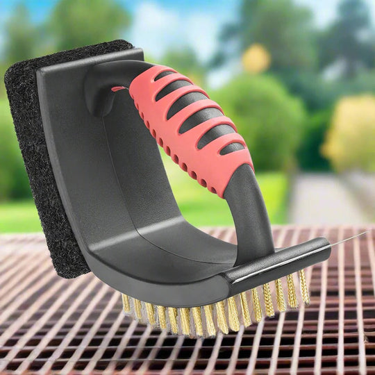 Grill Brush with Brass Bristles and Scraper