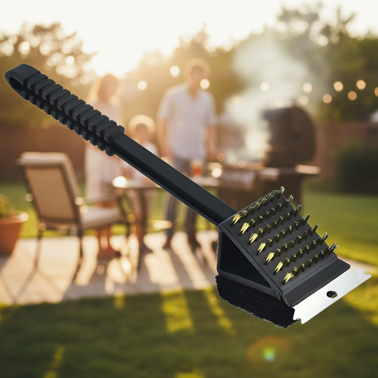Grill Brush with Bristles and Scraper
