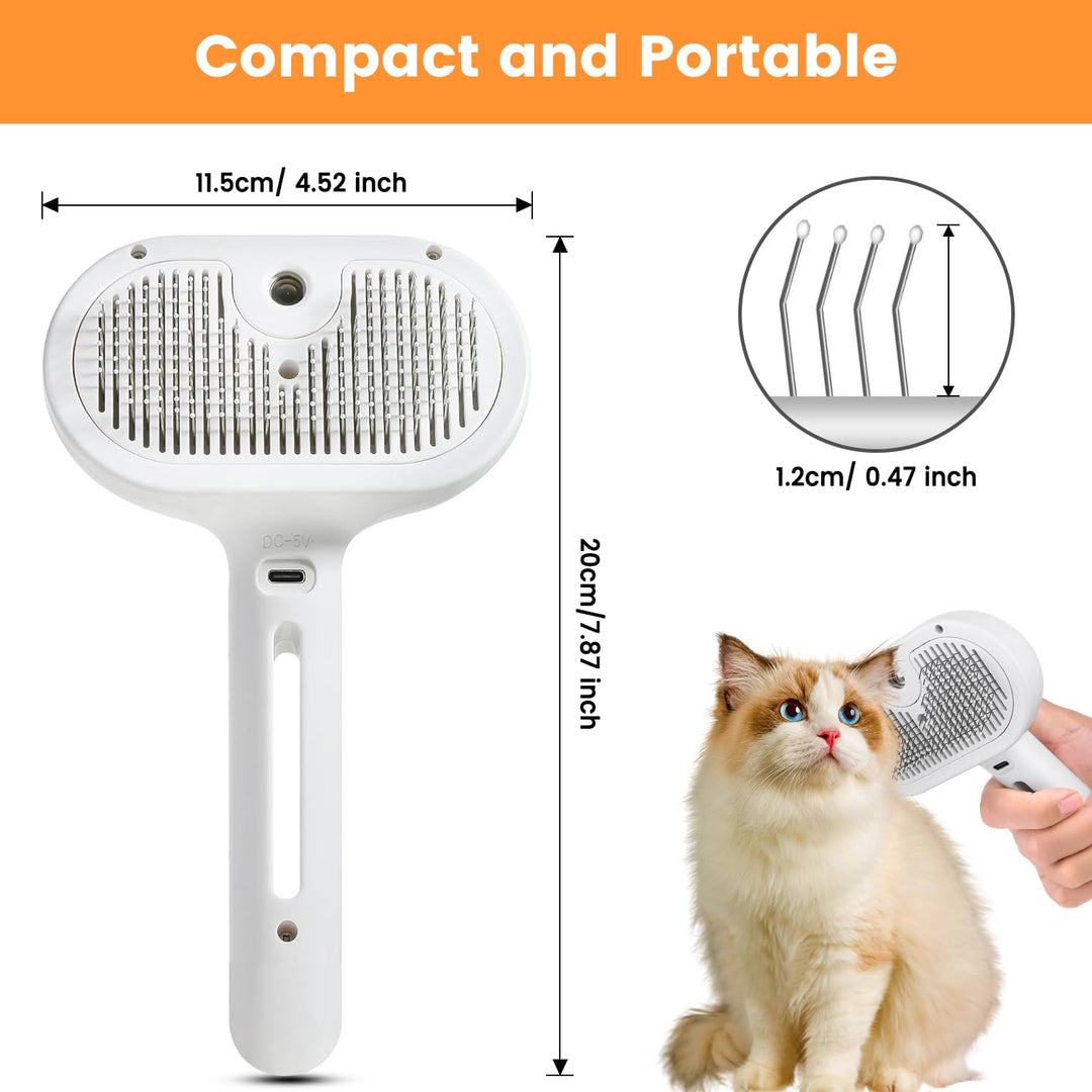 Grooming Brush with Steam Spray and Self-Cleaning