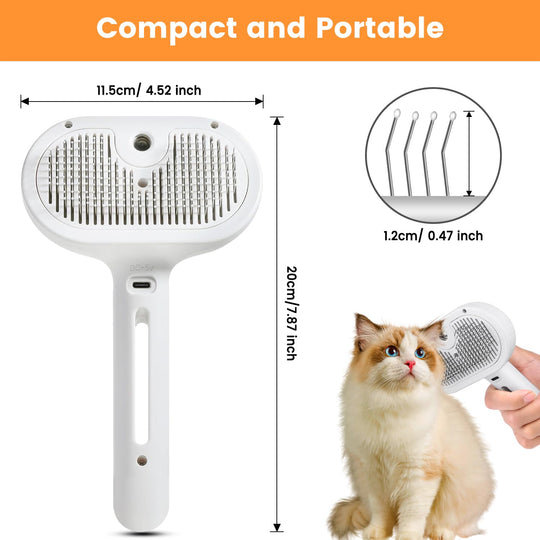 Grooming Brush with Steam Spray and Self-Cleaning