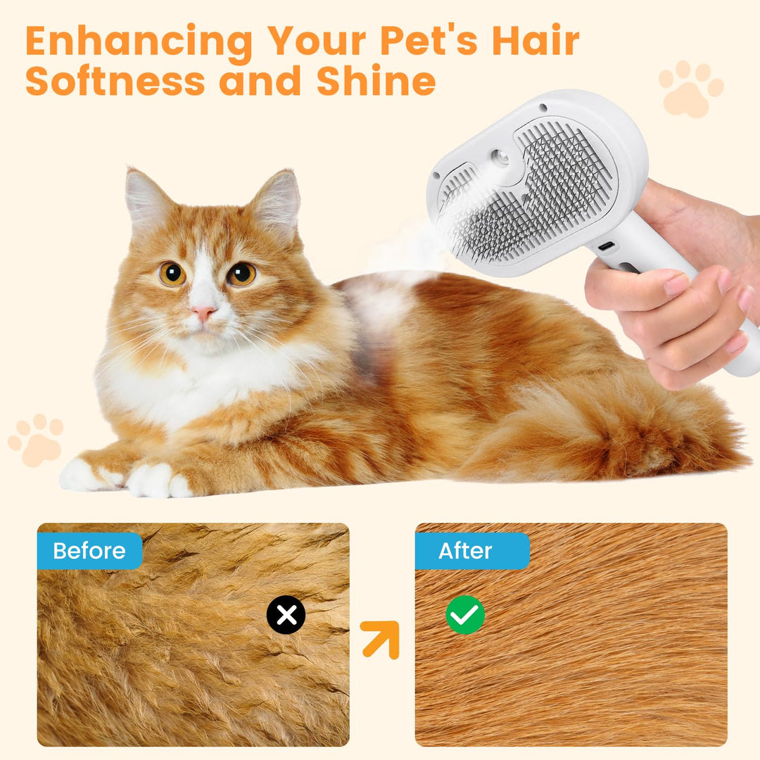 Grooming Brush with Steam Spray and Self-Cleaning